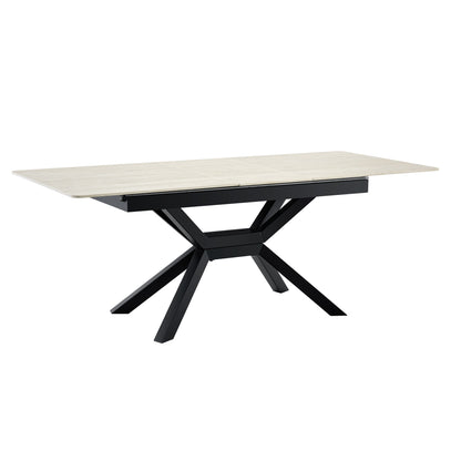 Rectangular Extendable Dining Table With Geometric X Frame, Kitchen Table For Dining Room - Beige
