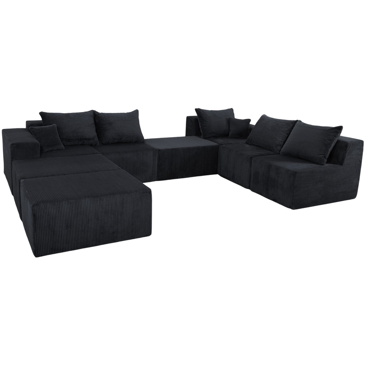 Luxury 8 Piece Modular U Shaped Sectional Sofa With Oversized Chaise Lounge And Bed Corduroy Upholstery