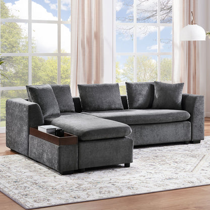 Modern L Shaped Sectional Sofa With Chenille Upholstery And Wooden Storage
