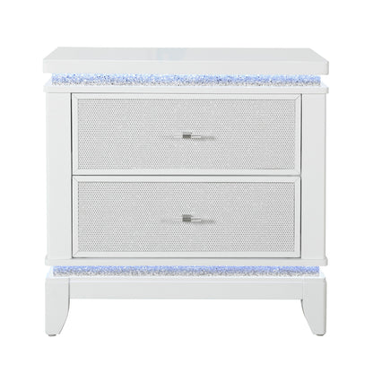 Adalid - Nightstand With Glittered Drawer Front And LED Lighting - White