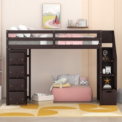 Loft Bed With Storage Drawers And Stairs With Shelves