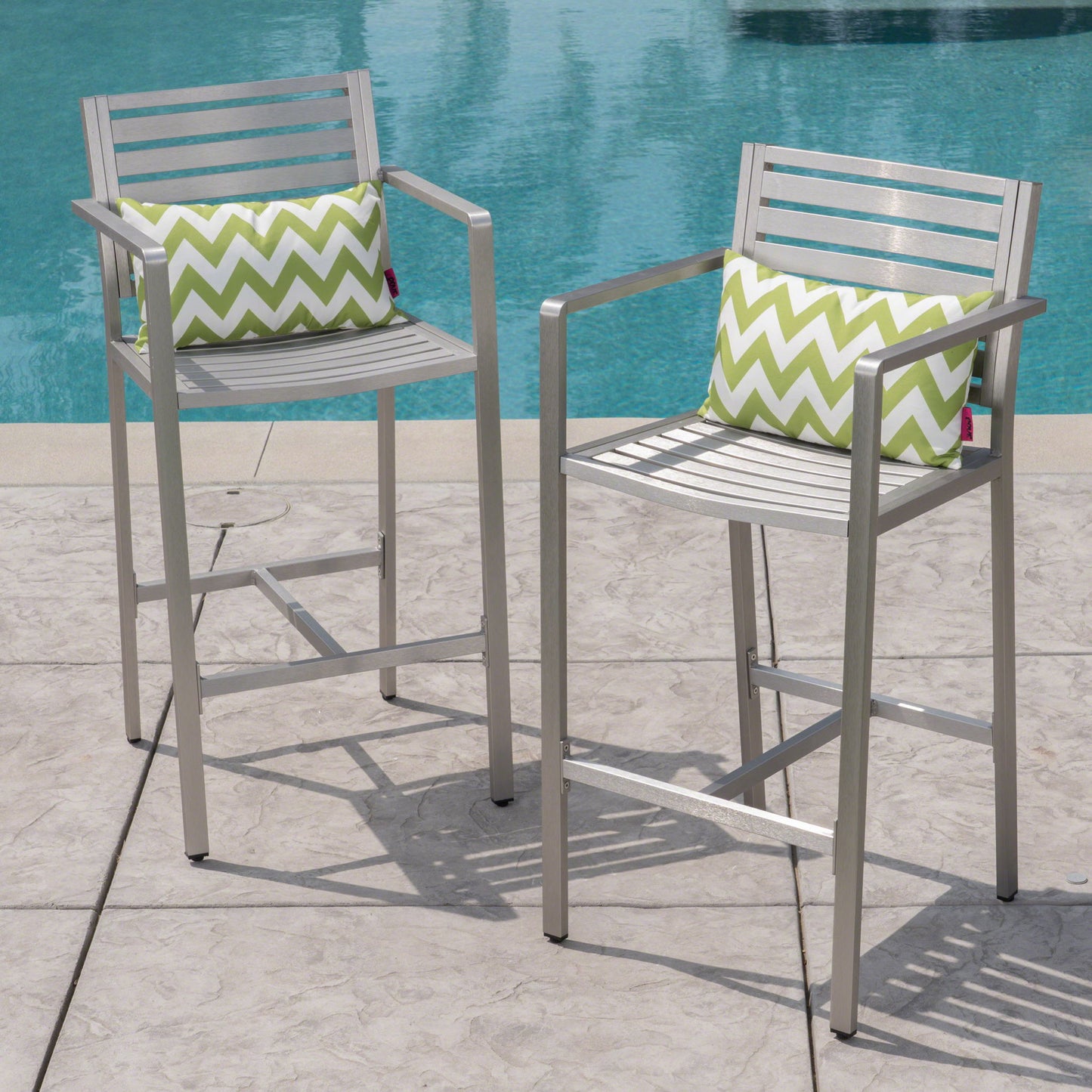 Outdoor Aluminum Rust Proof Barstools (Set of 2) - Silver