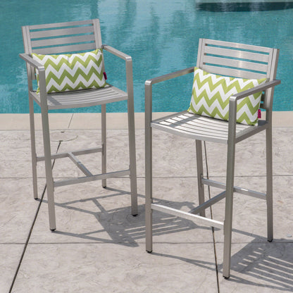 Outdoor Aluminum Rust Proof Barstools (Set of 2) - Silver
