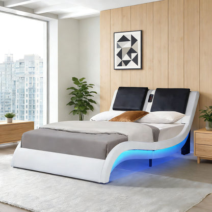 Platform Bed Frame With LED Lighting, Bluetooth Music, Vibration Massage