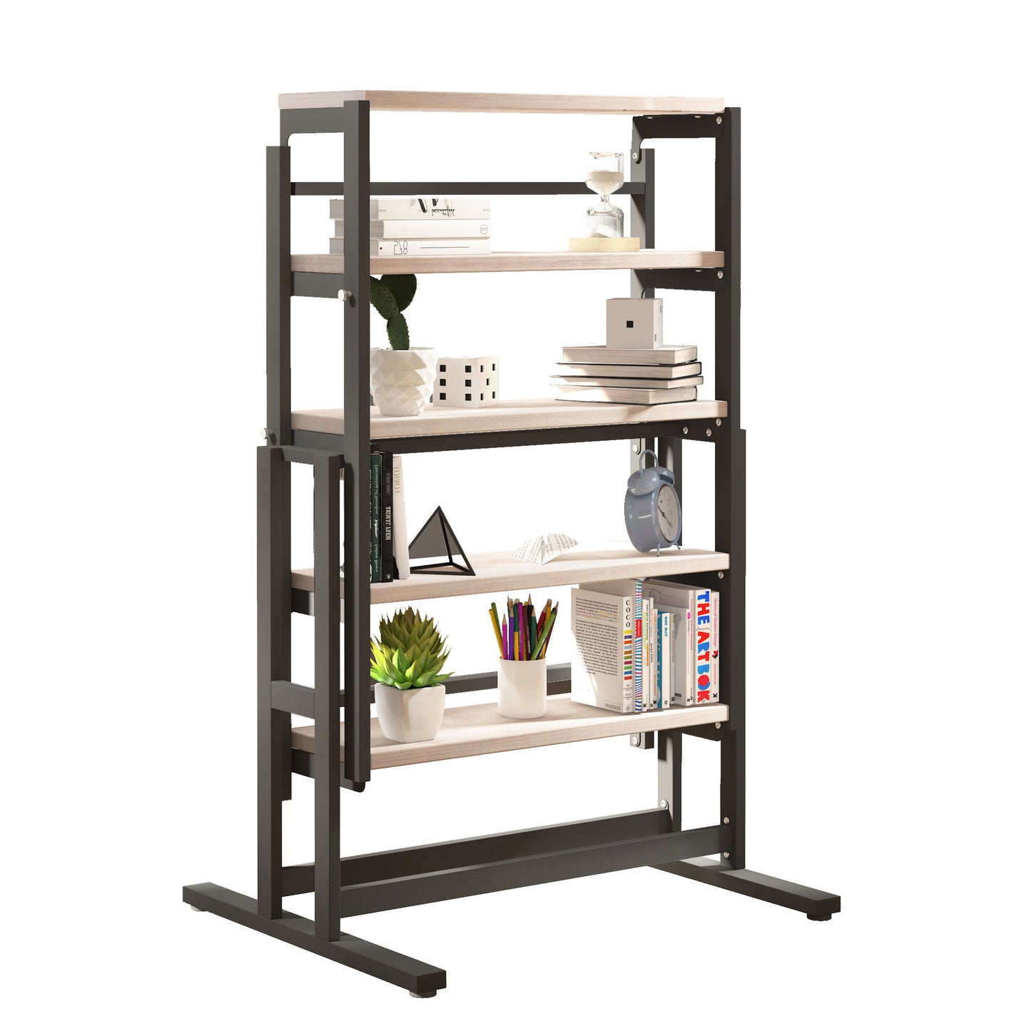 Solid Mahogany Wood Multifunction Convertible Dining Table, Free Switch Space-Saving Table, Shelf For Dining Room Or Kitchen - Beige / Black