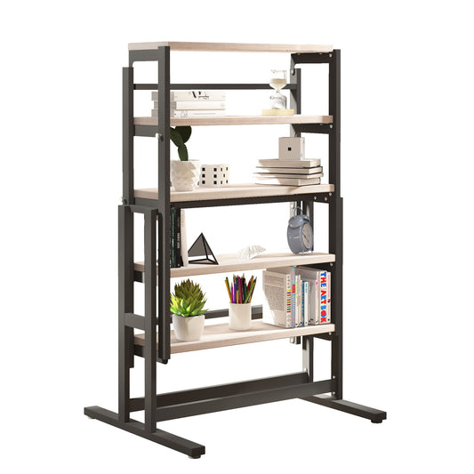 Solid Mahogany Wood Multifunction Convertible Dining Table, Free Switch Space-Saving Table, Shelf For Dining Room Or Kitchen - Beige / Black