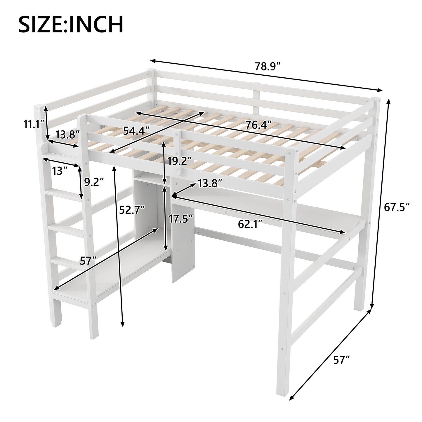 Loft Bed With Built In Desk And Multifunction Shelves