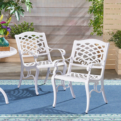 Unravel - Outdoor Arm Chair With Scroll Design And Floral Accents (Set of 2) - White