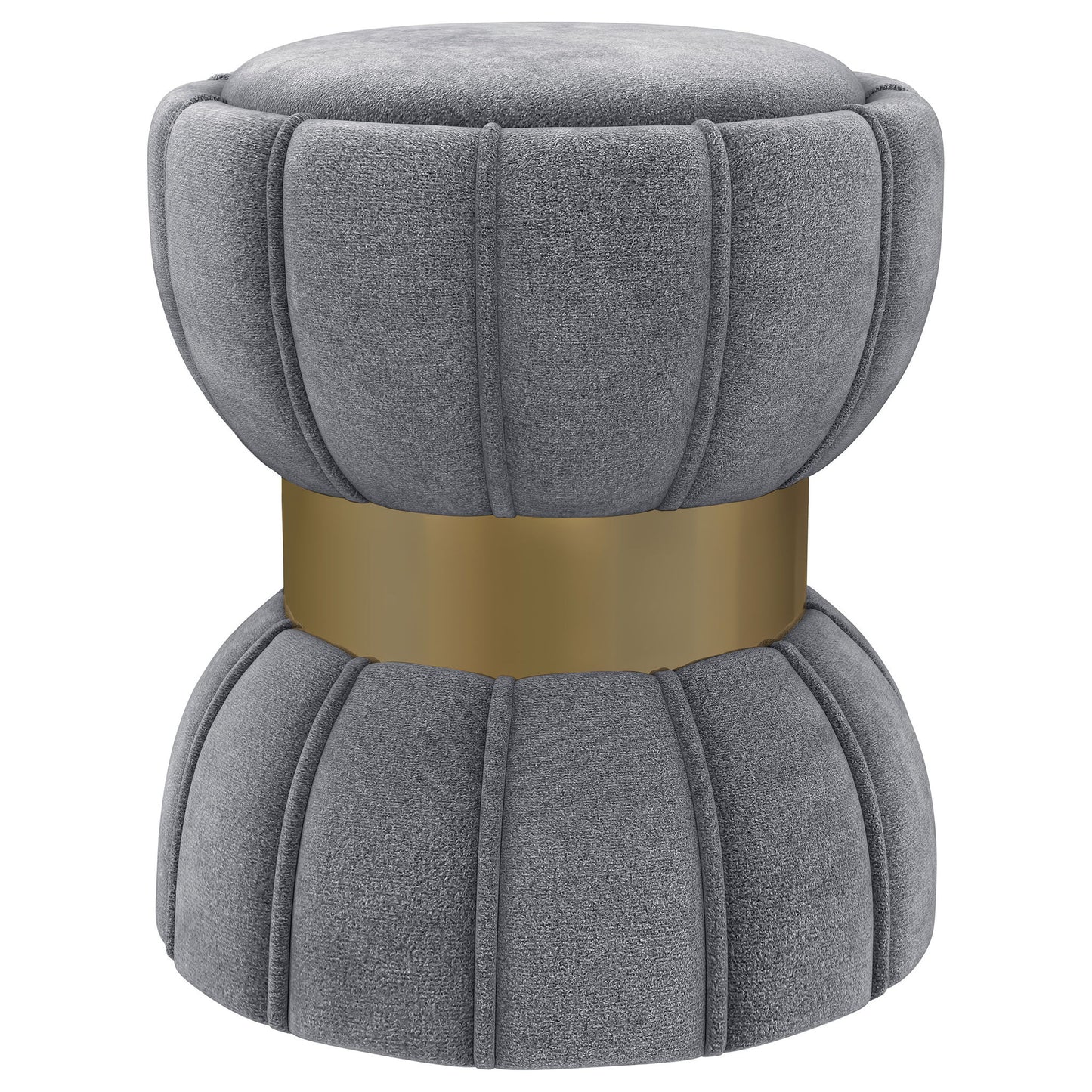 Round Upholstered Ottoman Pouf With Velvety Soft Upholstery