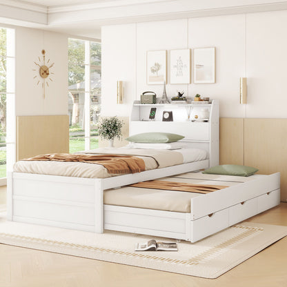 LED Platform Bed With Trundle With Storage Headboard With Drawers