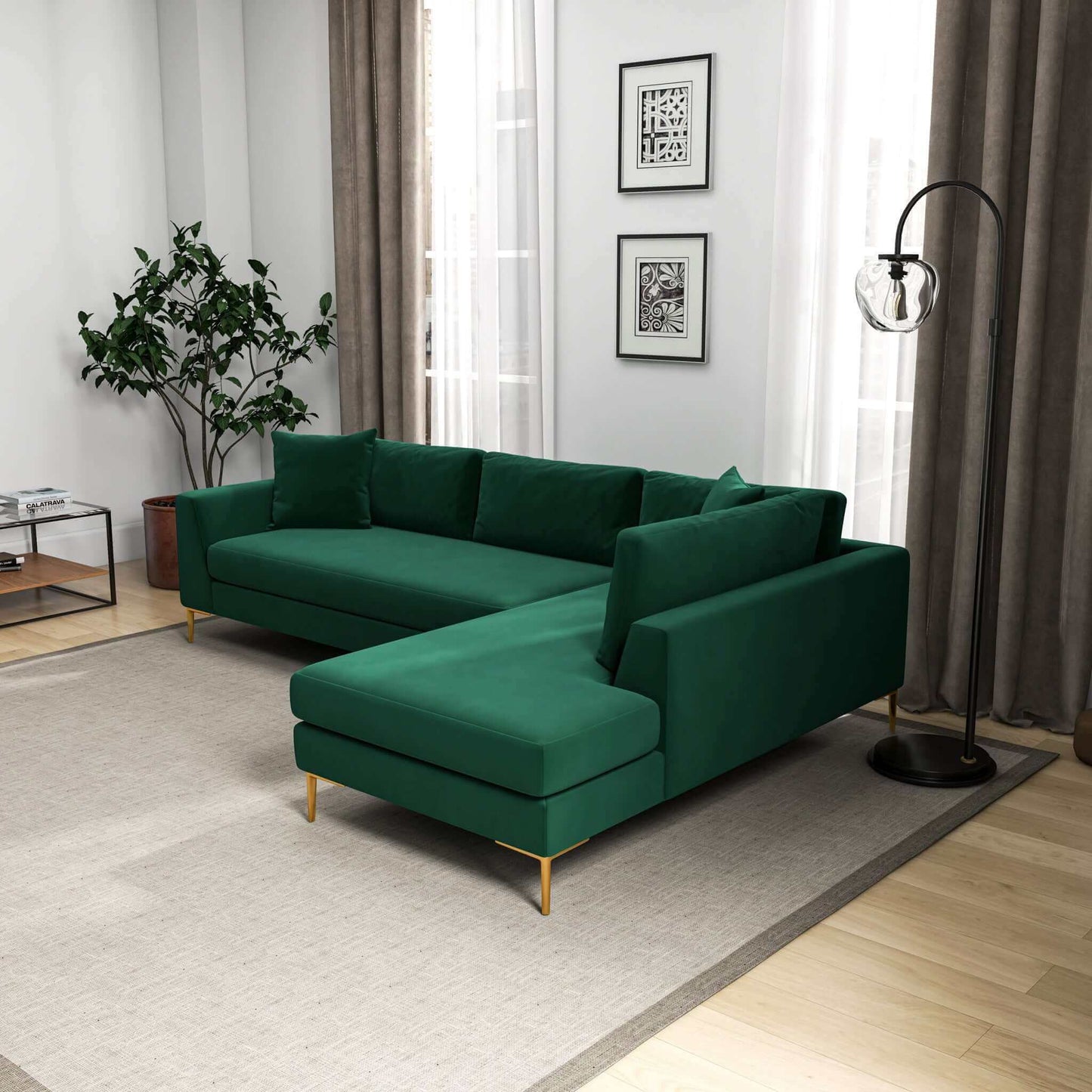 Mano - Right Facing L-Shaped Sectional Sofa - Green