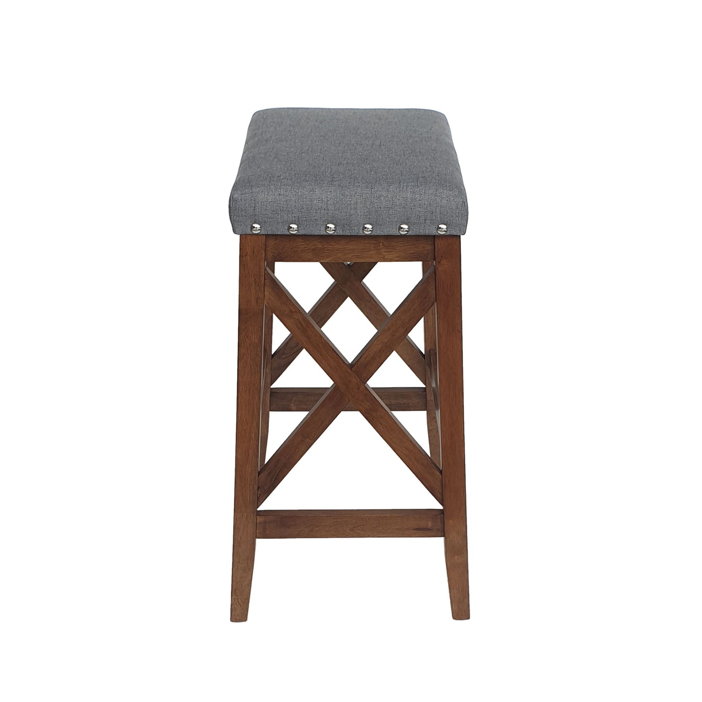 Upholstered Bar Stool With Nailhead Trim And X Frame Design (Set of 2) - Charcoal