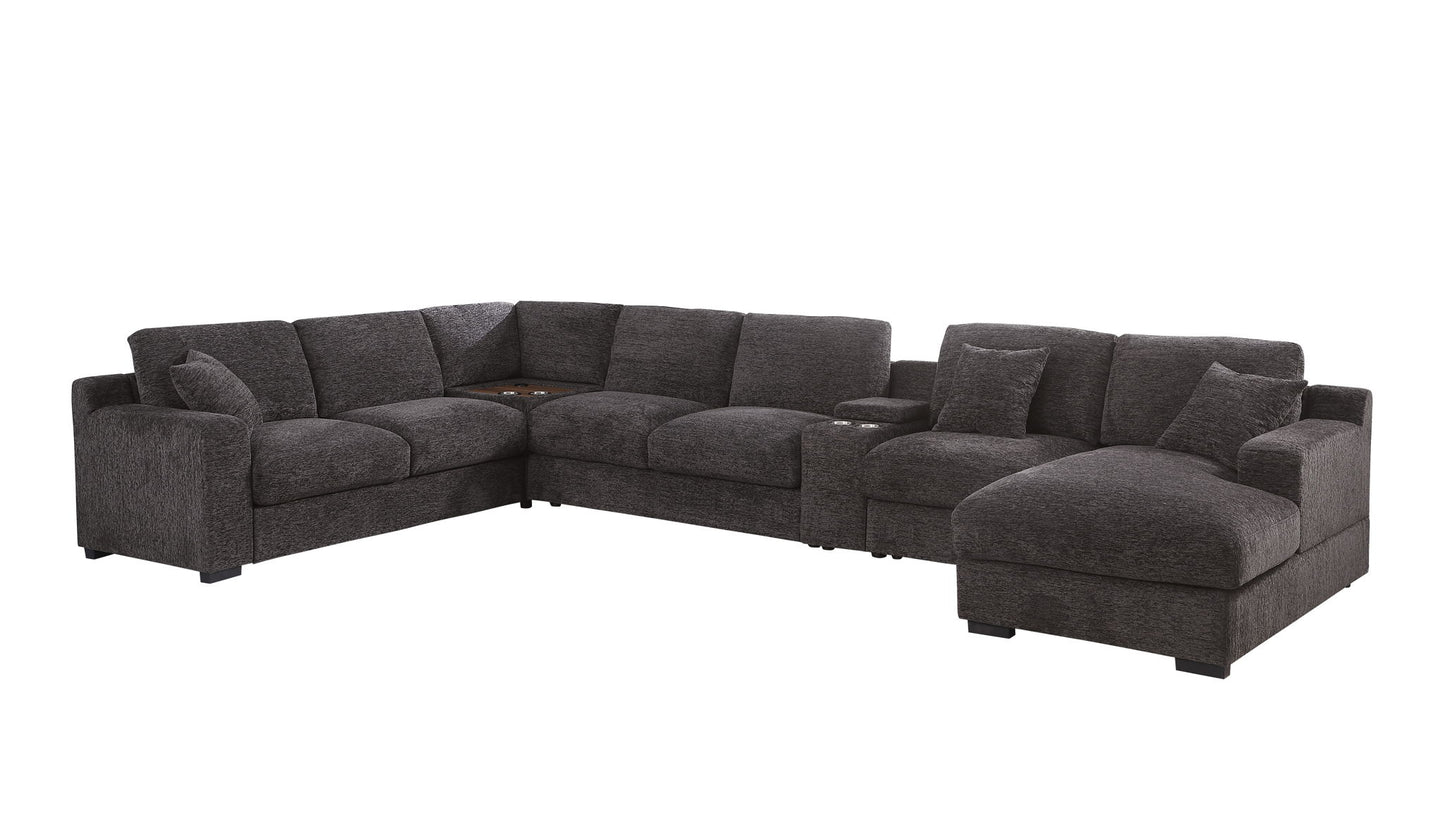 Celine - Corner Sectional Sofa With Right Facing Chaise, Cupholders, And Charging Ports - Gray