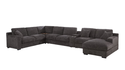 Celine - Corner Sectional Sofa With Right Facing Chaise, Cupholders, And Charging Ports - Gray