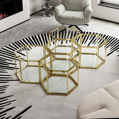 Modern Coffee Table With Double Layer Tempered Glass And Polygonal Design