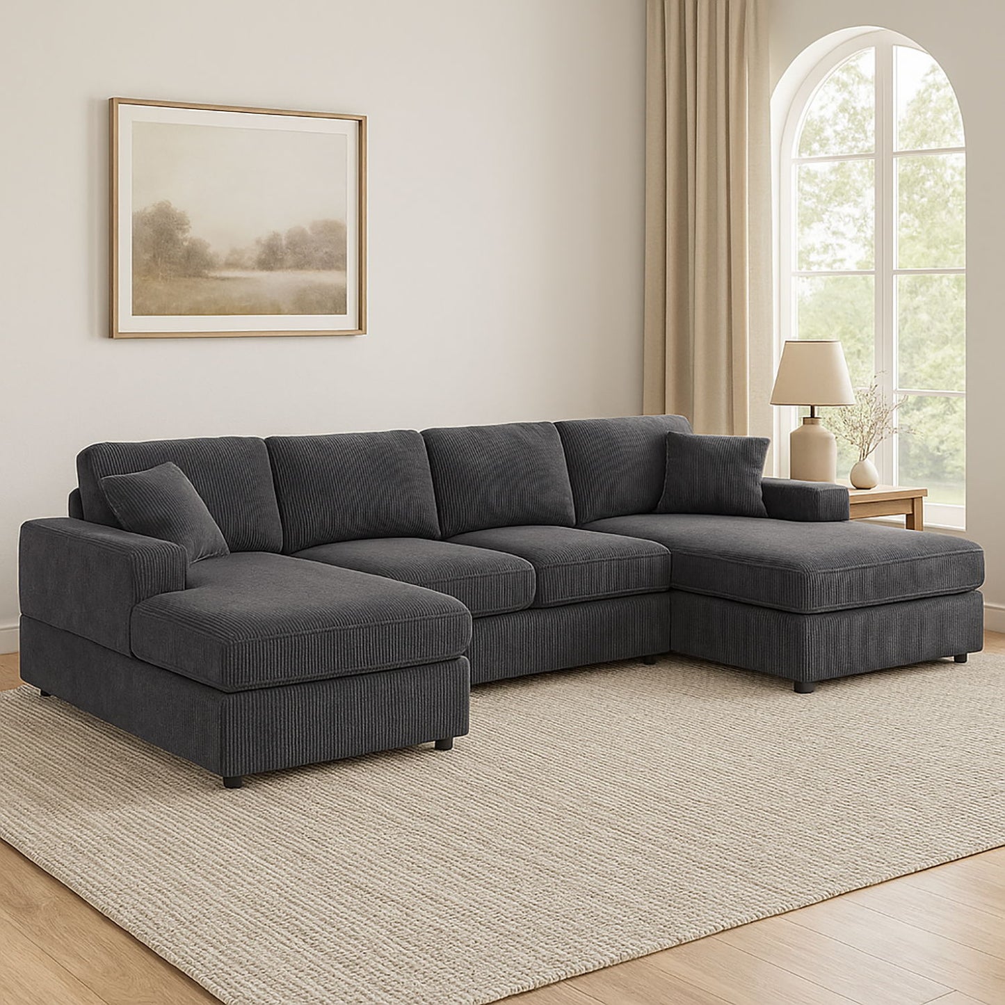 3 Piece Corduroy Double Chaise Sectional Sofa