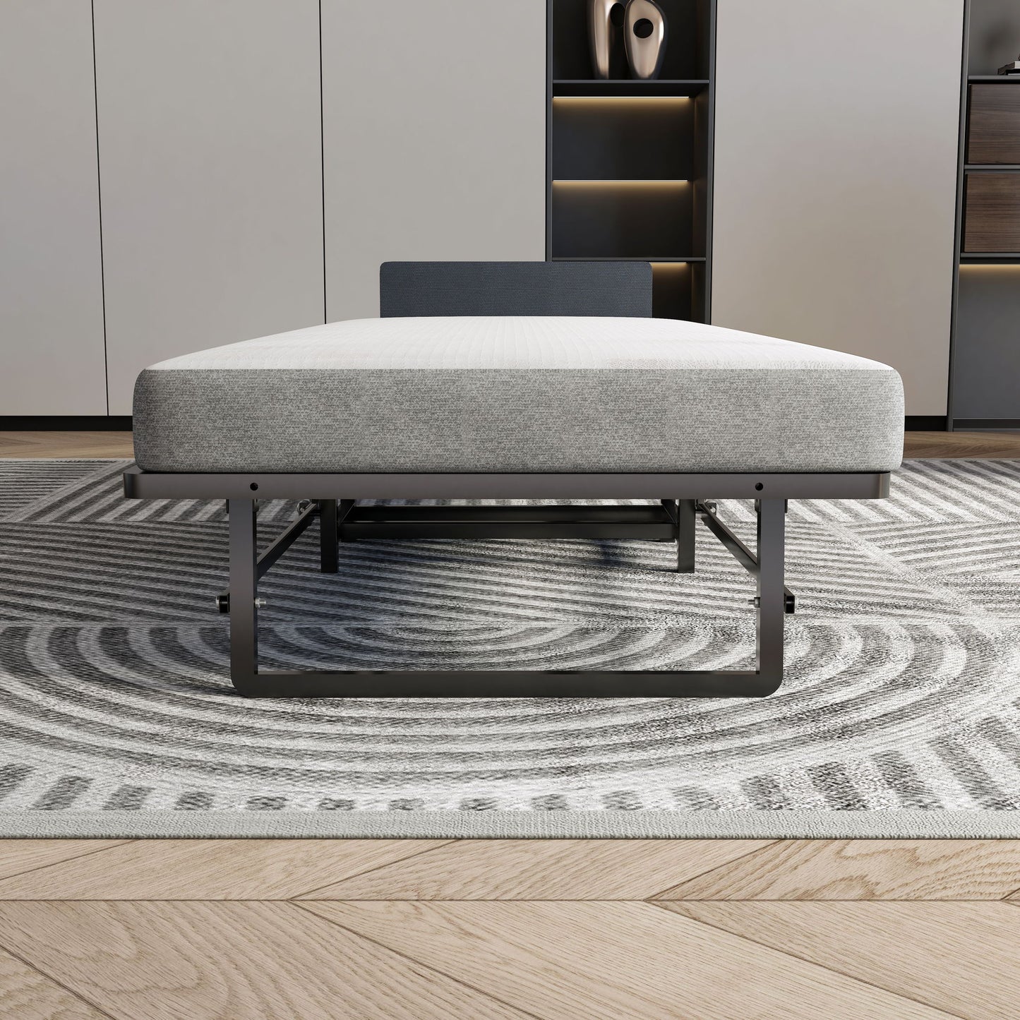 Modern Metal Folding Bed Frame With Foam Mattress, Easy Storage & Mobility - Black