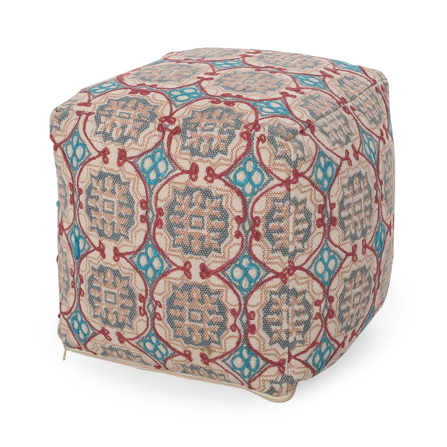 Amelia - Handcrafted Fabric Pouf, Rustic Elegance - Multicolored
