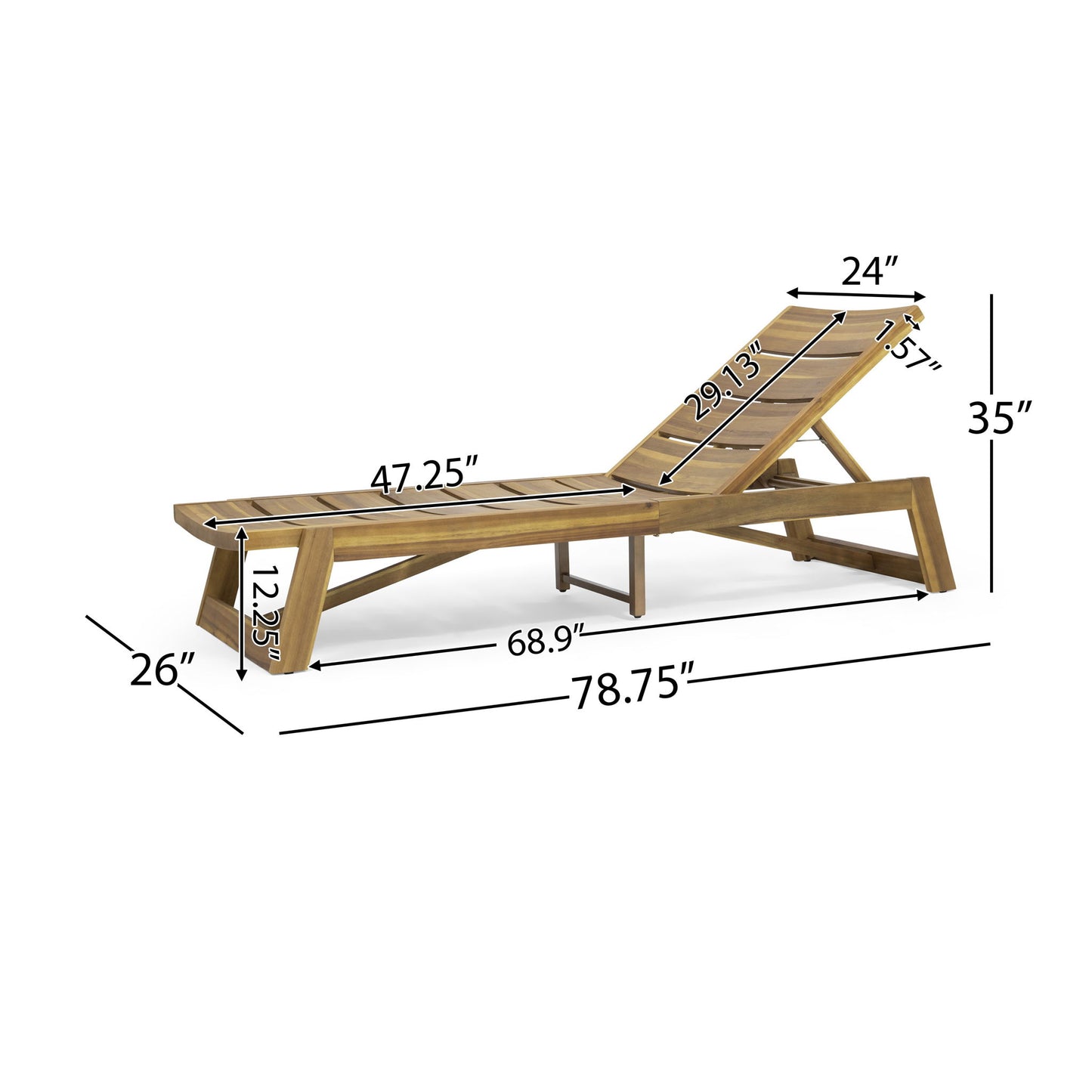 Outdoor Chaise Lounge With Adjustable Seating And Slat Panel - Yellow Brown