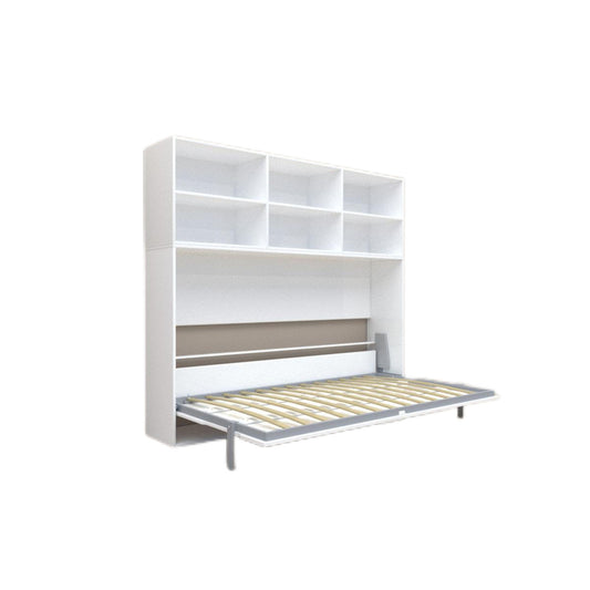 Mordern Design Twin Size Horizontal Murphy Bed With Shelf Storage For Bedroom Or Guestroom Wall Bed Space Saving Hidden Bed With New Style Gas Struts - White
