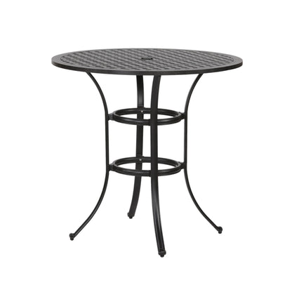 Cast Aluminum Round Counter Table With Lattice Design And Umbrella Hole - Dark Lava Bronze
