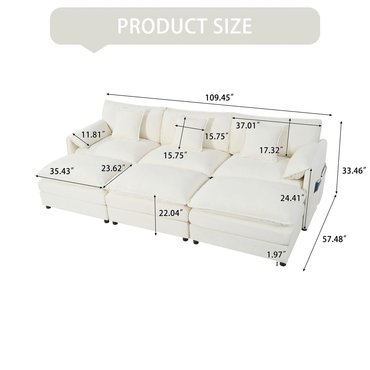 Modern Comfy Deep Seat Modular Sectional Sofa Cloud Couch With Ottoman