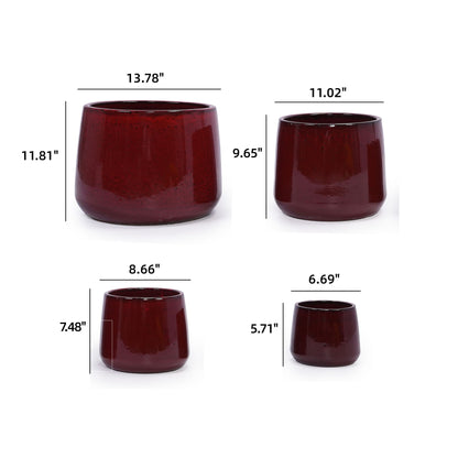4 Pieces Planter Pot, Indoor Outdoor Flowerpot For Patio, Garden, Or Windowsills - Bean Paste Red