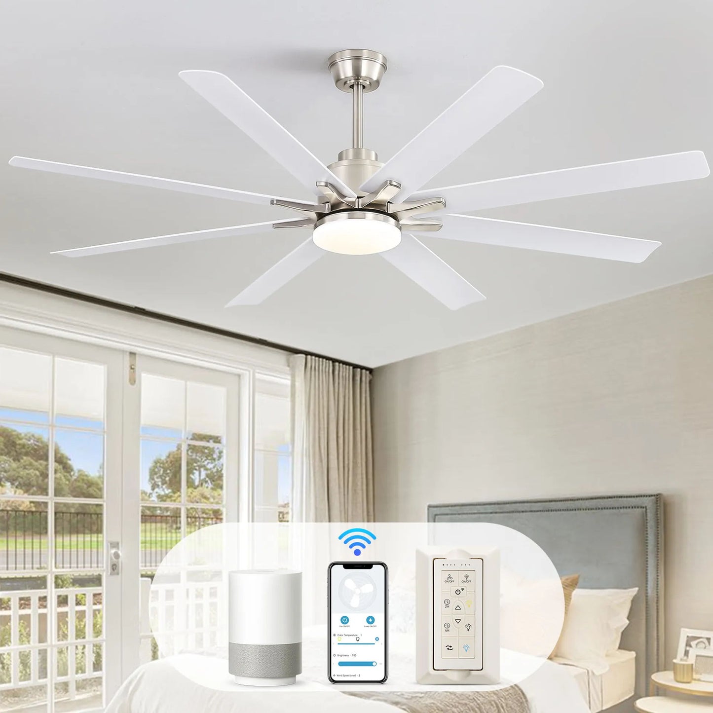 Ceiling Fan With Dimmable LED Light, 8 Blades, Reversible DC Motor, Remote Control