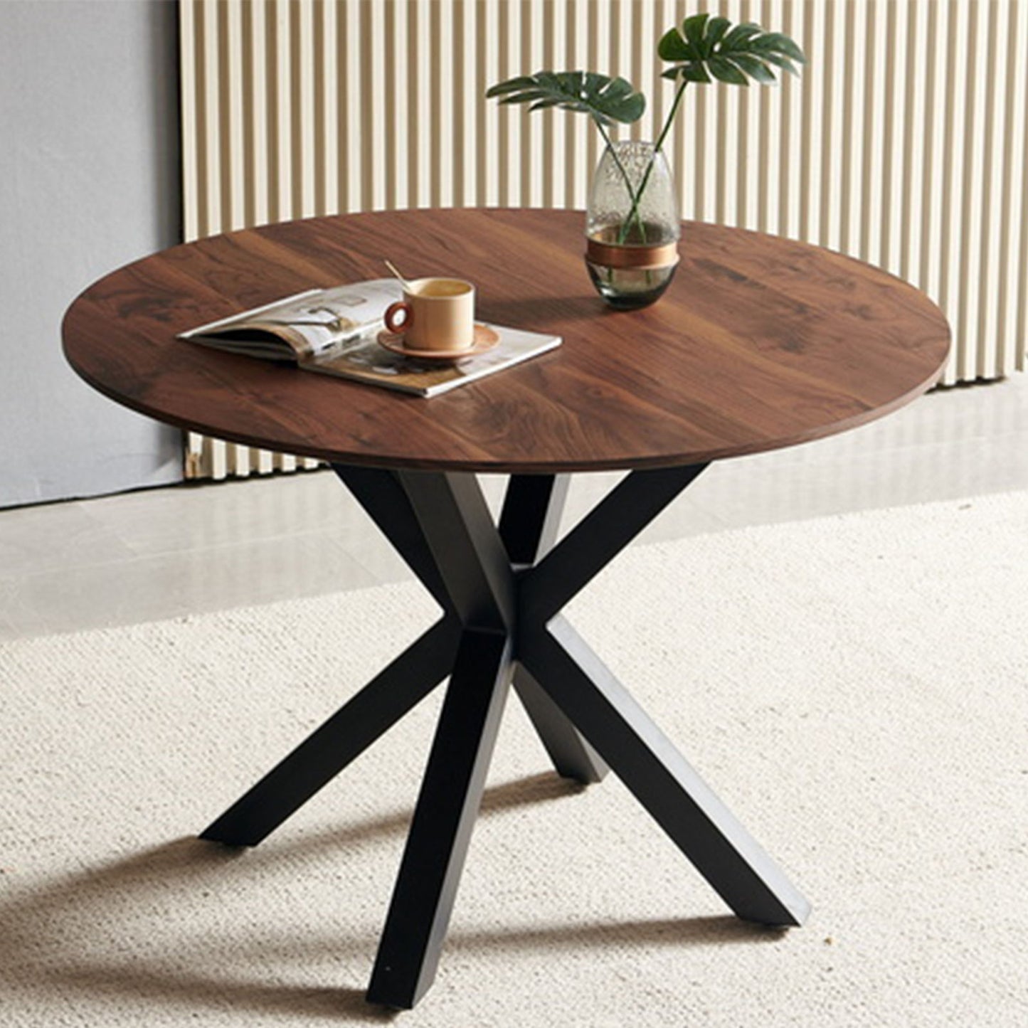 Table Mid-Century Dining Table For 4 - 6 People With Round MDF Table Top, Pedestal Dining Table, End Table Leisure Coffee Table, Cross Leg