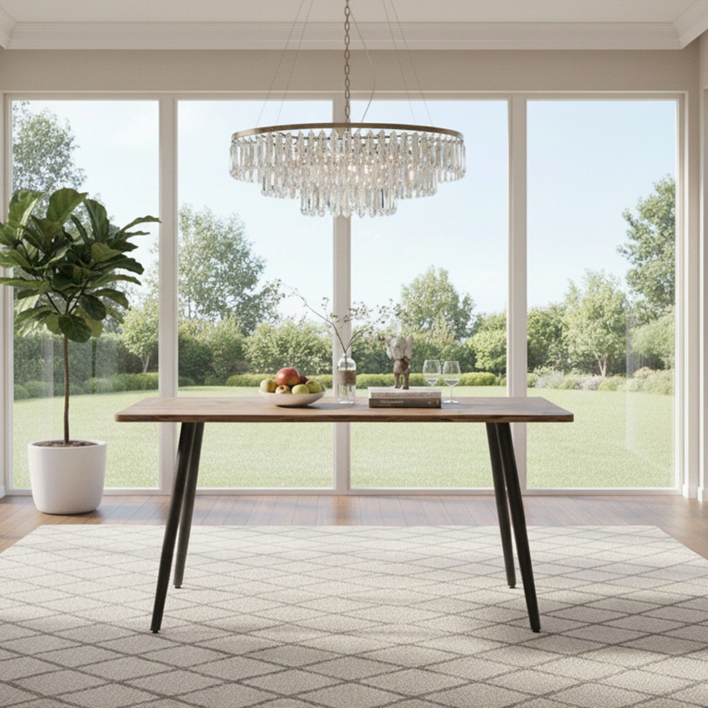 Modern Minimalist 47" Wood Dining Table With Metal Legs For 4 - Wood