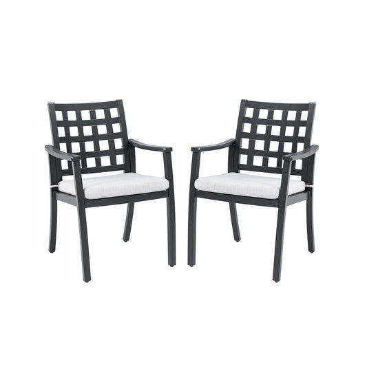 Modern Classic Cast Outdoor Patio Dining Chairs, Ergonomic Lattice Backrest Design, Sunbrella Cushion, Weather Resistant And Durable (Set of 2) - Ember Black