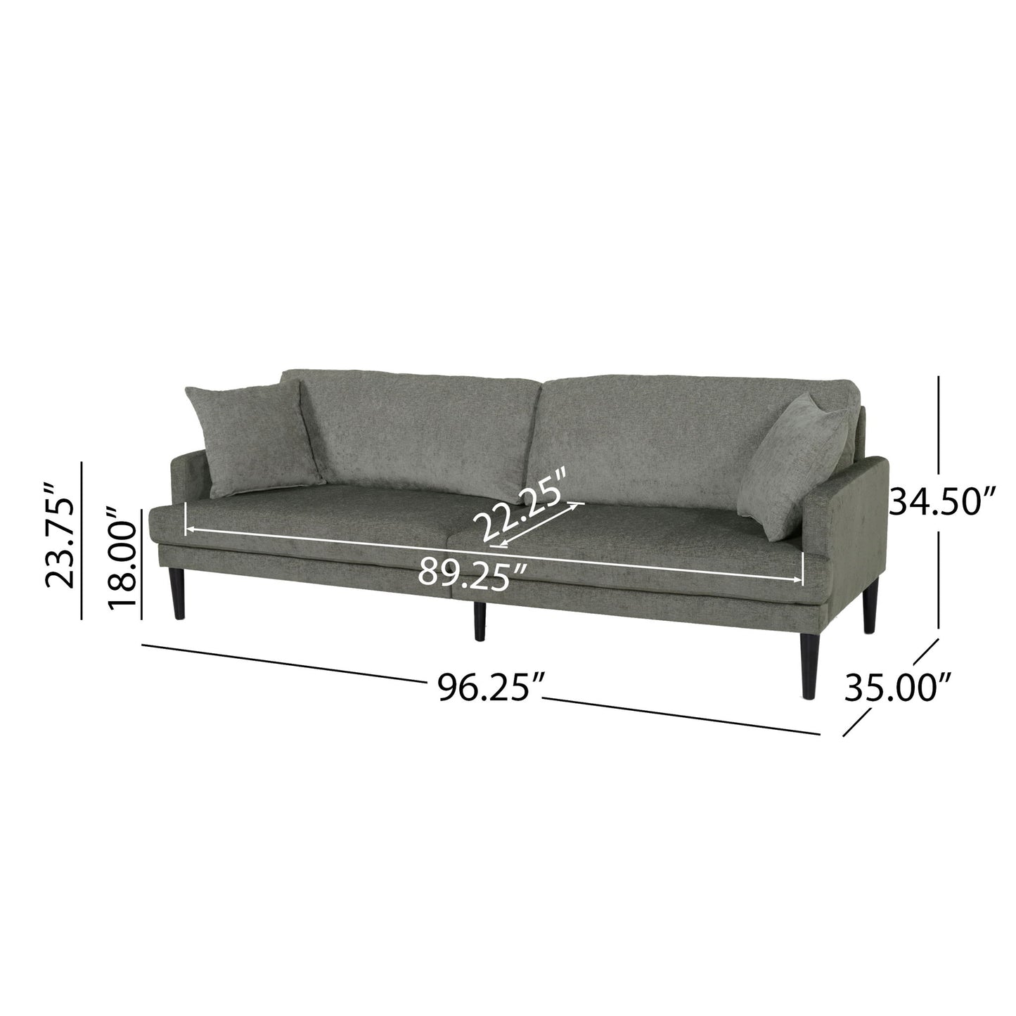 Contemporary 3 Seater Sofa With Plush Upholstery - Gray