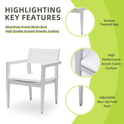 Outdoor Patio Stationary Dining Chairs With Outdoo Grade Sunbrella Fabric Cushions, Tapered Feet (Set of 4) - Grayish