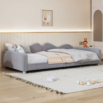 Upholstered Daybed, Sherpa Fabric Sofabed With Cloud-Shaped Backrest
