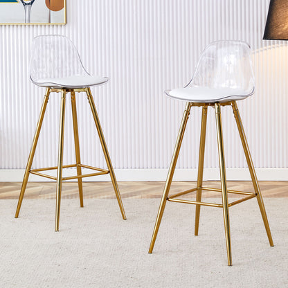 Stylish Upholstered Bar Chairs With Metal Legs For Dining Room Kitchen And Terrace - White / Gold