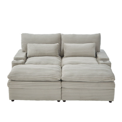 Loveseat Sofa Sectional Convertible With Storage And USB Ports - Gray