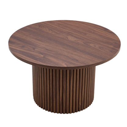 Modern Circular Coffee Table Material Color Cylindrical Design - Walnut