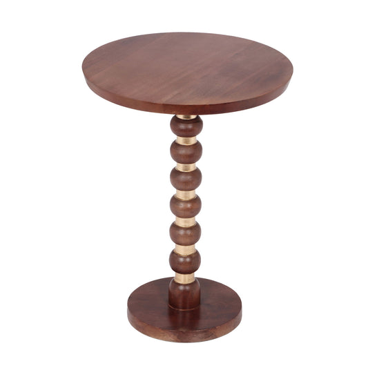 Modern Mango Wood Round End Table With Gold Accents, Solid Wood - Honey