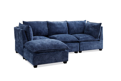 Modern Sectional L-Shape Sofa With Convertible Ottoman For Living Room - Blue