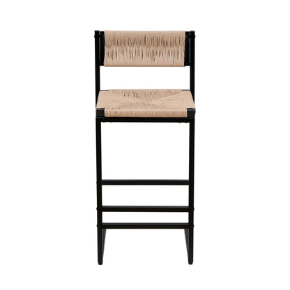 Bar Stools Paper Rope Weave Dining Chairs With Back Hand Weave Stools For Kichen Island, Bar & Counter (Set of 2)