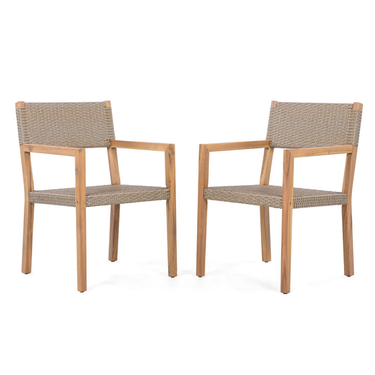 Outdoor Dining Chairs For Patios, Gardens (Set of 2) - Light Brown Multi / Light Teak