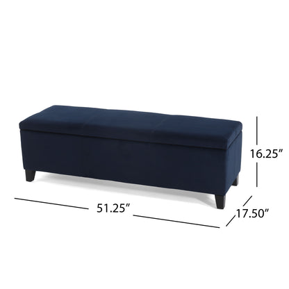 Velvet Storage Bench, Upholstered End Of Bed, Storage Ottoman Benches, Fabric Ottoman Bench With Large Storage Space For Living Room Entryway Bedroom - Dark Blue