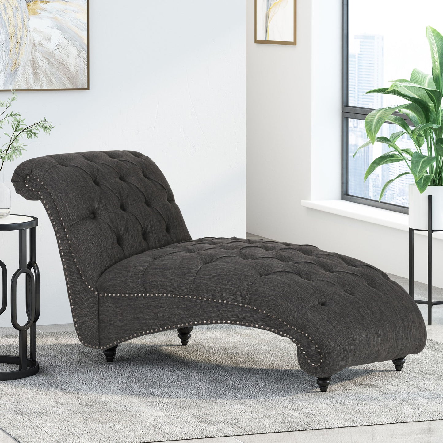 Chaise Lounge With Button Tufted Diamon Stitch