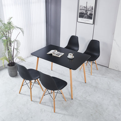 5 Pieces Dining Set, Table Metal Leg Mid-Century Dining Table For 4 - 6 People With MDF Table Top, Pedestal Dining Table, Leisure Coffee Table - Black