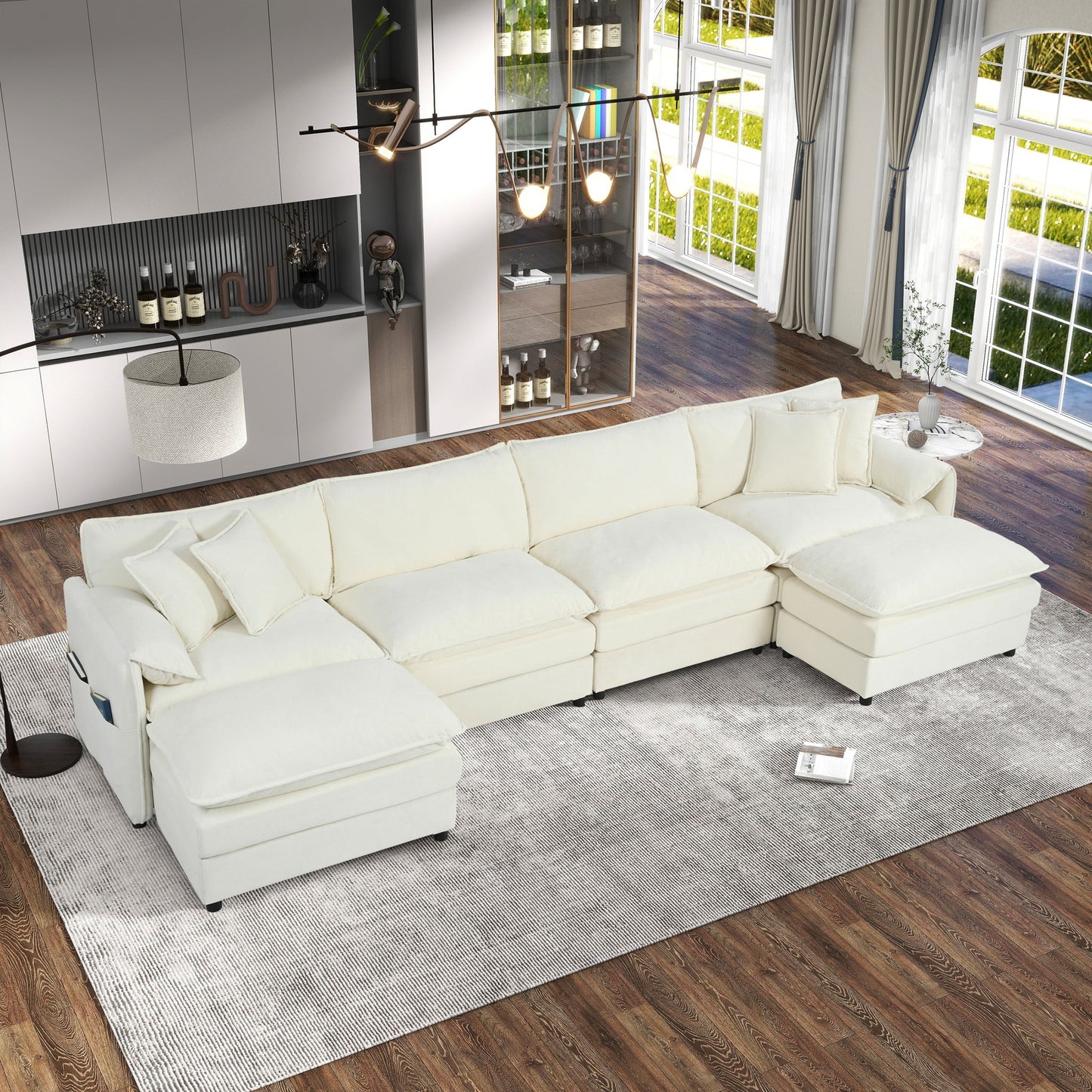 Modern Comfy Deep Seat Modular Sectional Sofa Cloud Couch With Ottoman