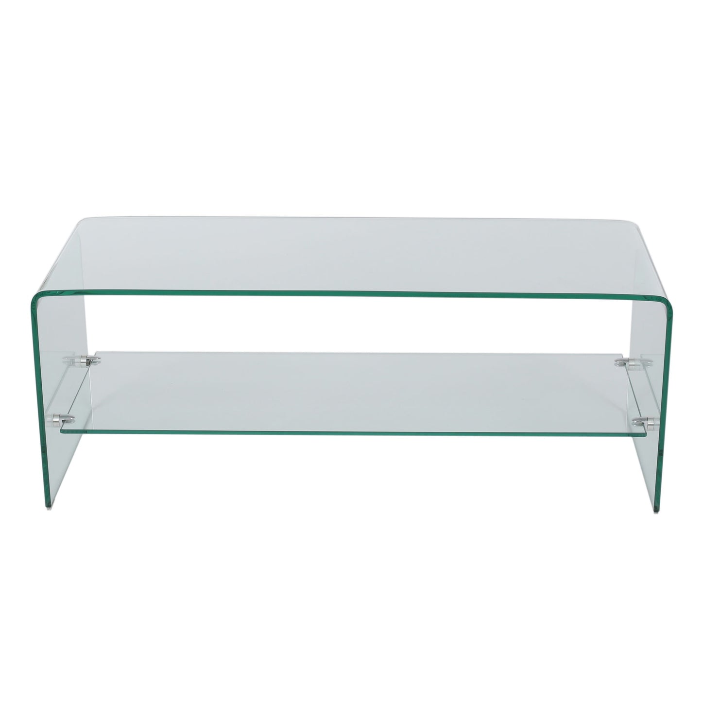 Modern Tempered Glass TV Stand With Shelf And Open Back Design - Clear