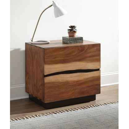 Wooden 2 Drawer Nightstand With Smokey And Asymmetrical Design - Walnut