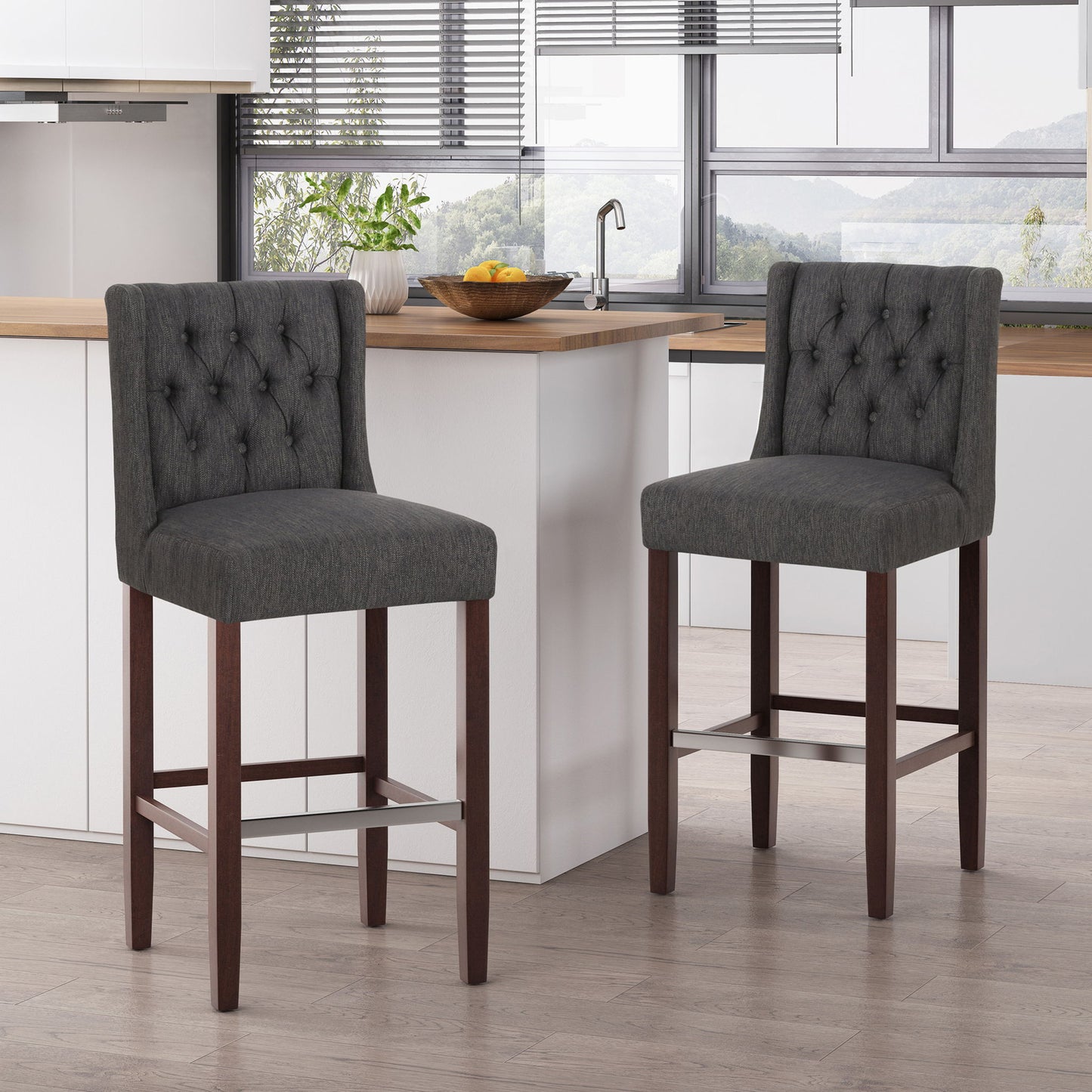Solstara - Upholstered Dining Barstool With Button Tufted And Wing Back