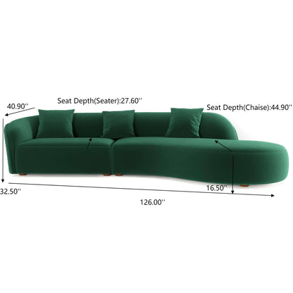 Elijah - Japandi Style Curvy Sectional Sofa - Green