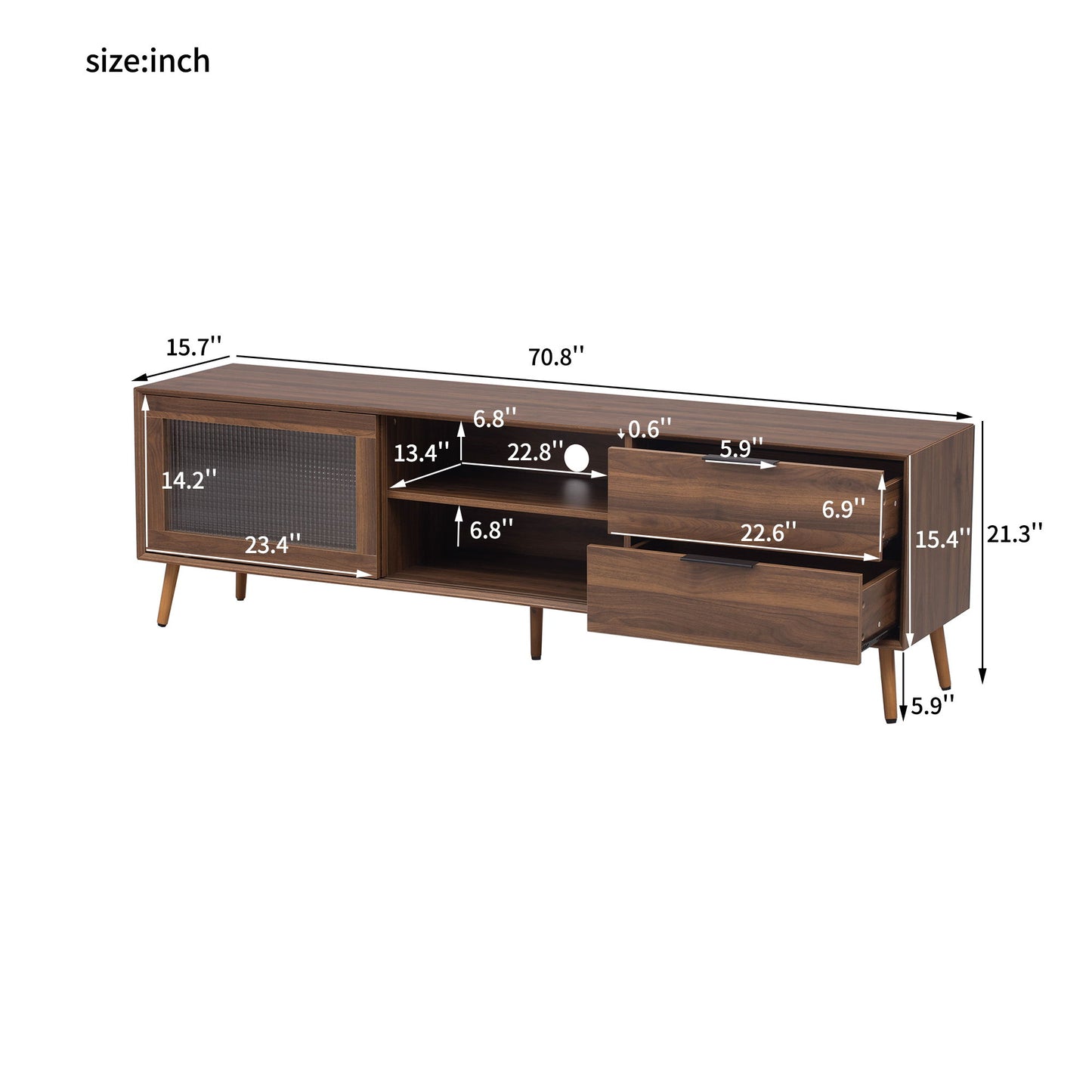 TV Stand, Media Console With 2 Doors, 2 Drawers & Storage Cabinet - Walnut